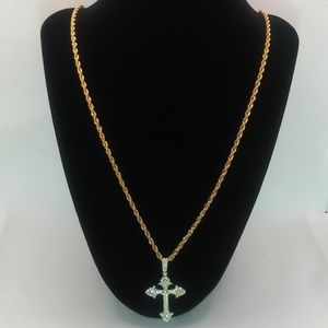 14kt gold filled rope & iced cross pendant